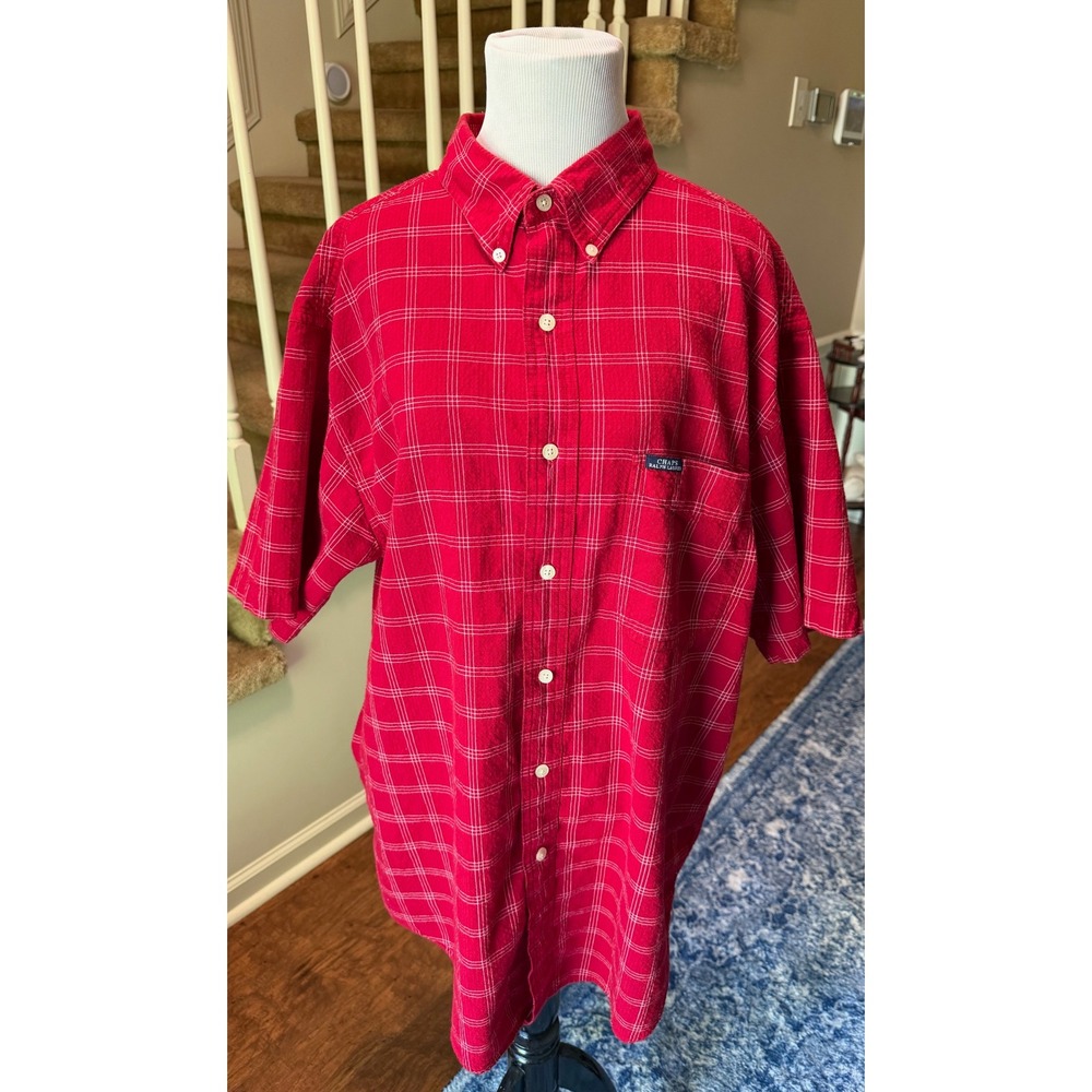 Chaps Ralph Lauren Mens Red Windowpane Plaid Short Sleeve Button Down Shirt L